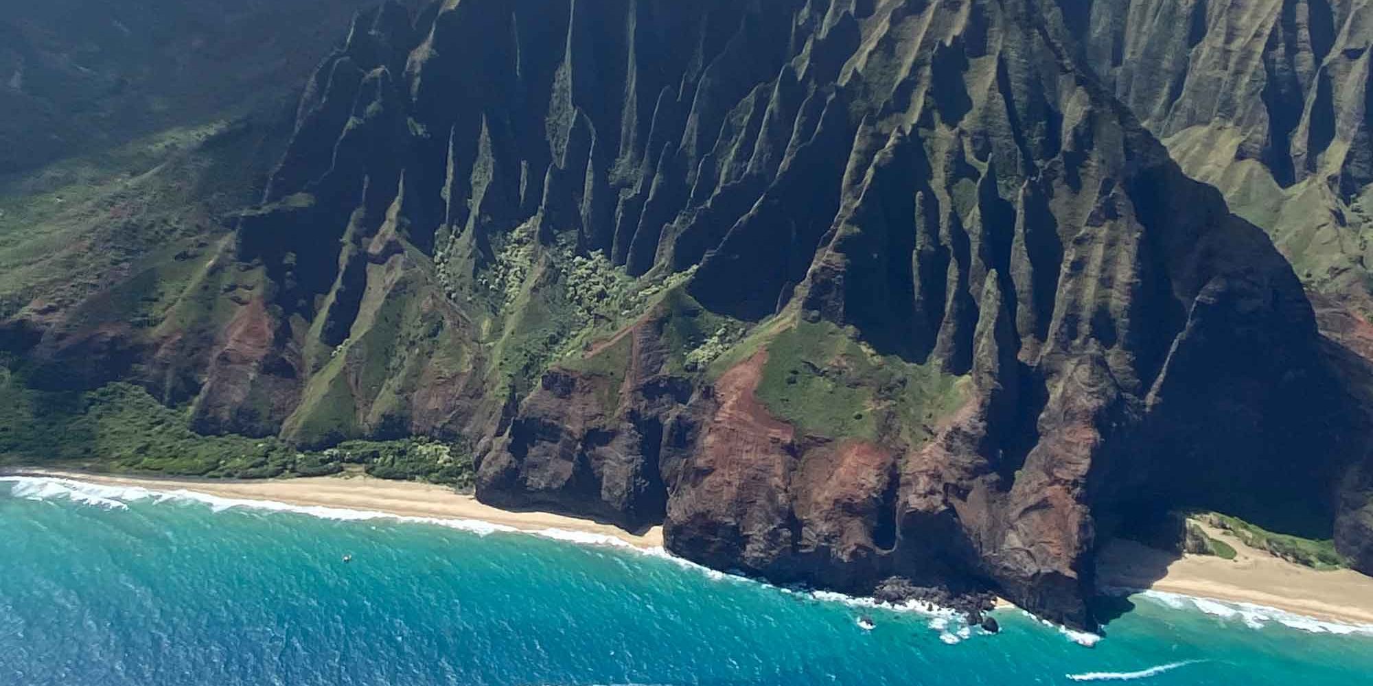 Views of Kalalau Beach from a helicopter